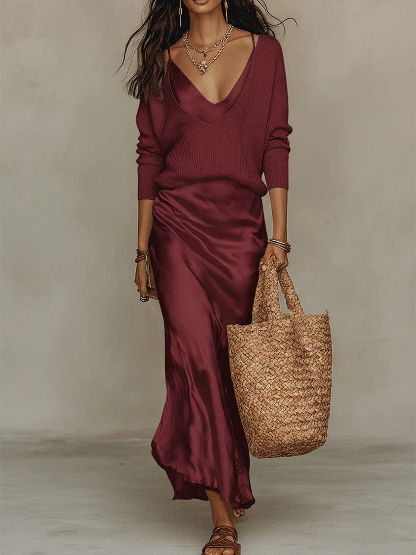 Regina | Satin Dress with Sweater