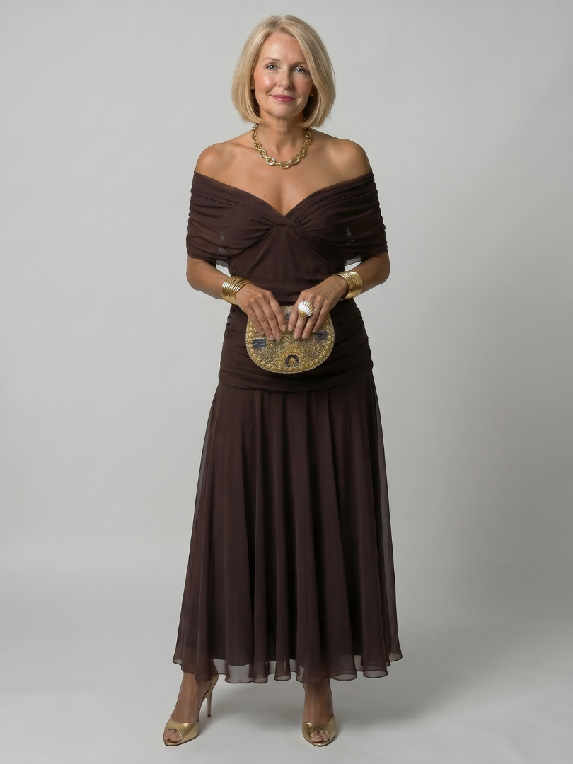 Ellis & Johnson™ | Off Shoulder Flow Midi Dress
