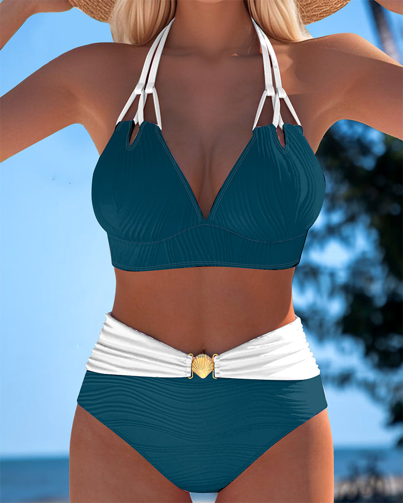 Lily | High-Waisted Double Strap Swimsuit with Contrast Colour