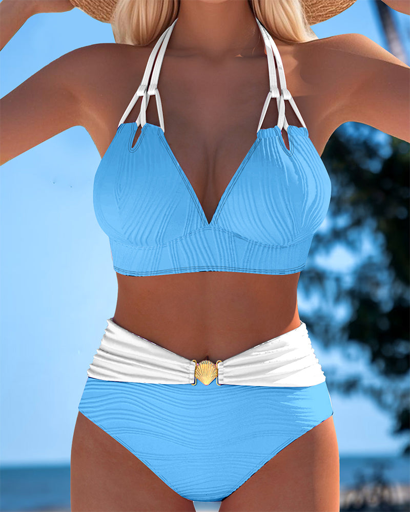 Lily | High-Waisted Double Strap Swimsuit with Contrast Colour