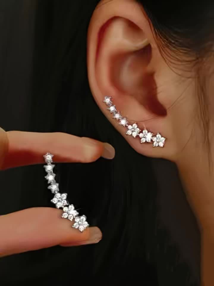 FLORAL RHINESTONE GOLD EARRINGS