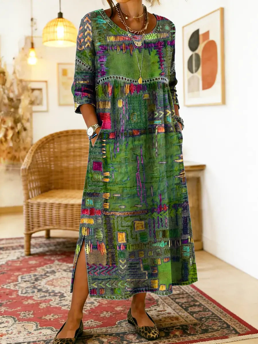 Madeline | Denim Dress with Ethnic Patchwork