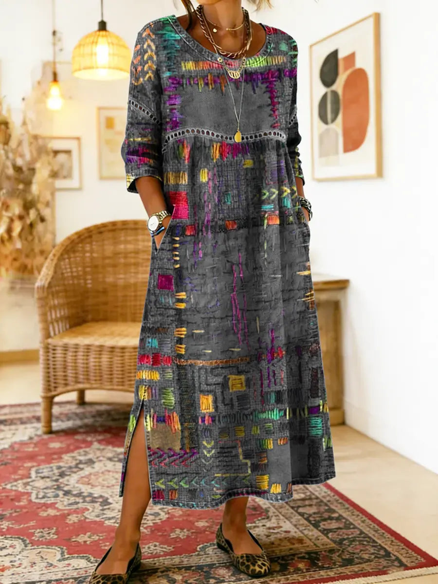 Madeline | Denim Dress with Ethnic Patchwork