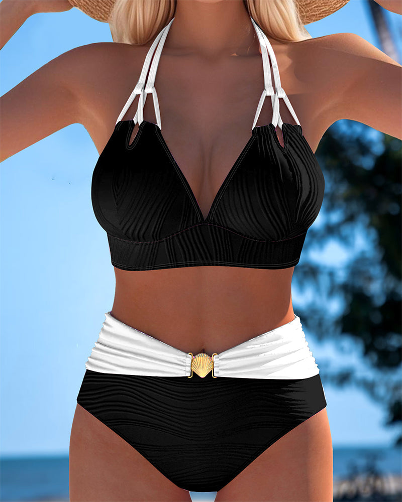 Lily | High-Waisted Double Strap Swimsuit with Contrast Colour