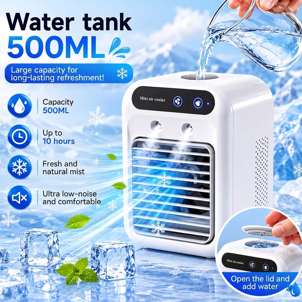 3-in-1 Portable Air Cooler 500ml Rechargeable