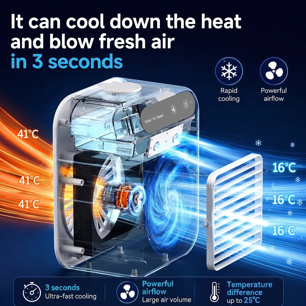 3-in-1 Portable Air Cooler 500ml Rechargeable