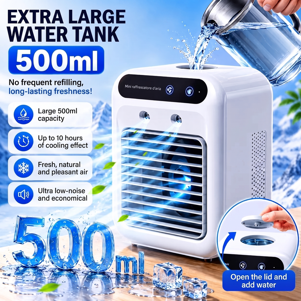 3-in-1 Portable Air Cooler 500ml Rechargeable