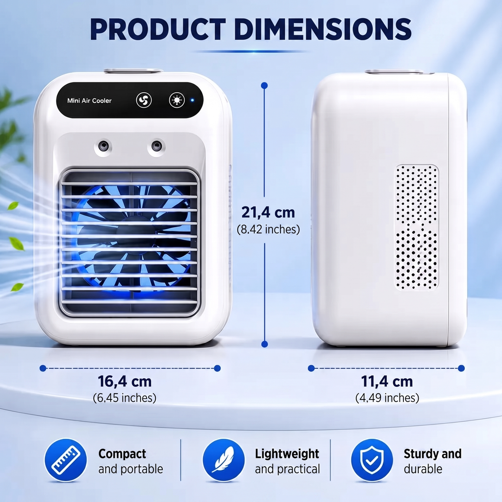 3-in-1 Portable Air Cooler 500ml Rechargeable
