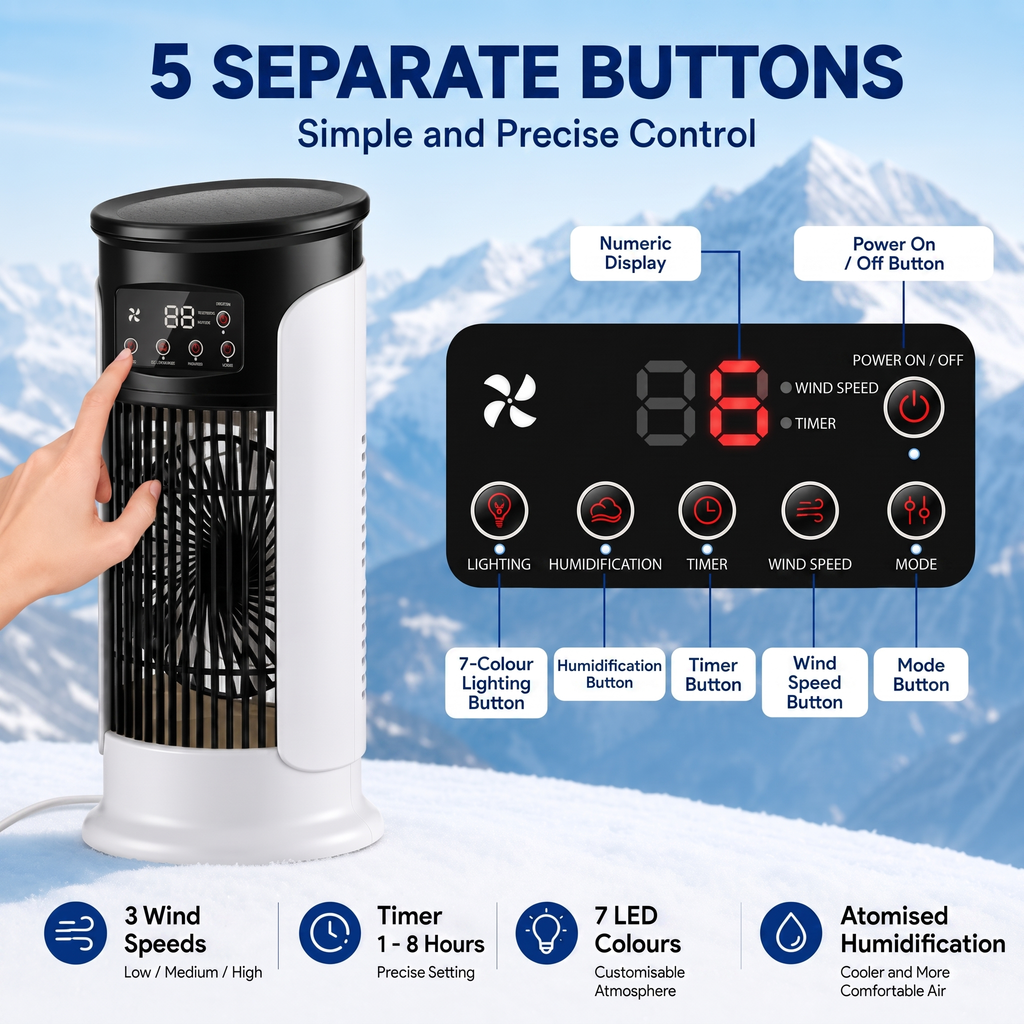 3-in-1 Portable Air Cooler with Misting and LED Lighting