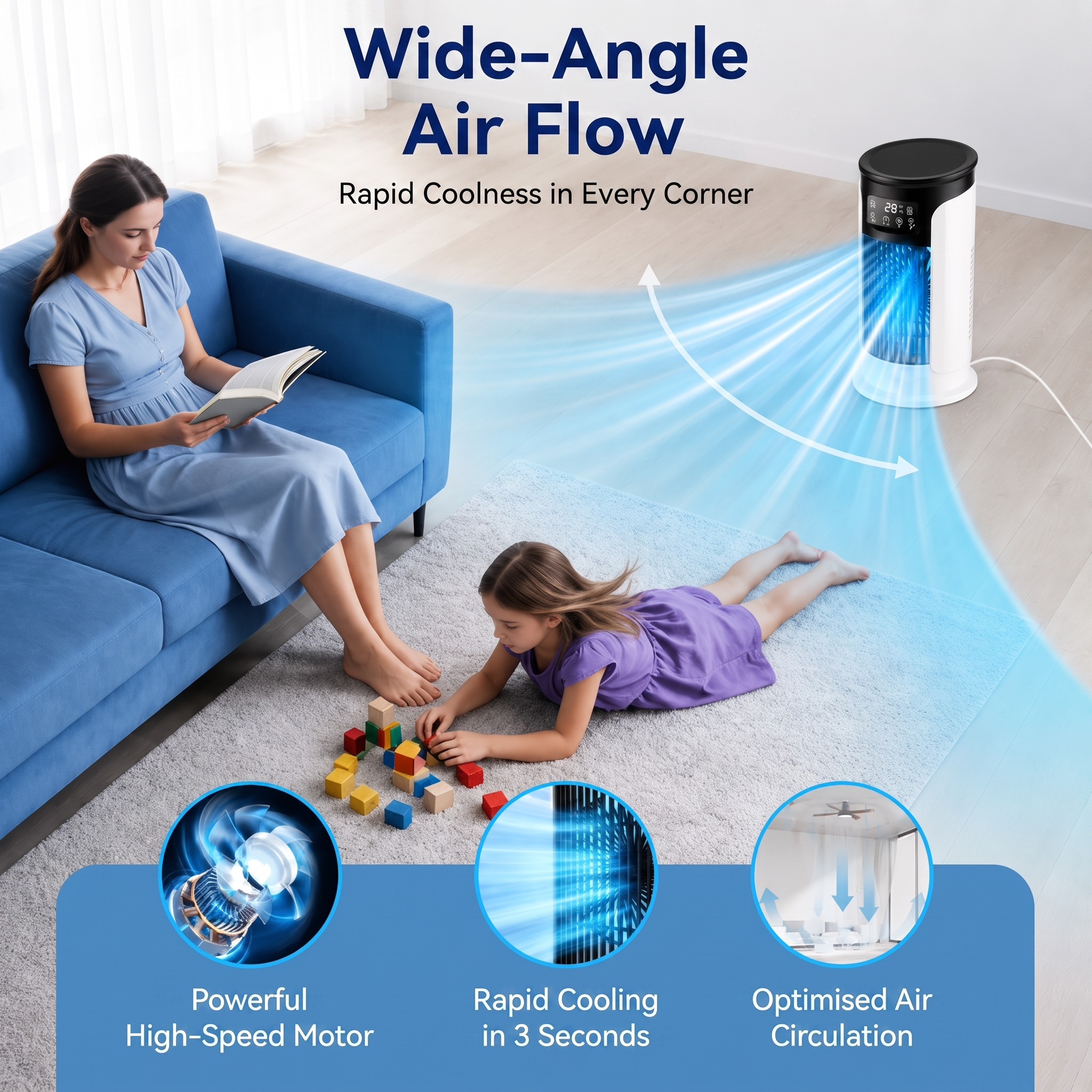 3-in-1 Portable Air Cooler with Misting and LED Lighting