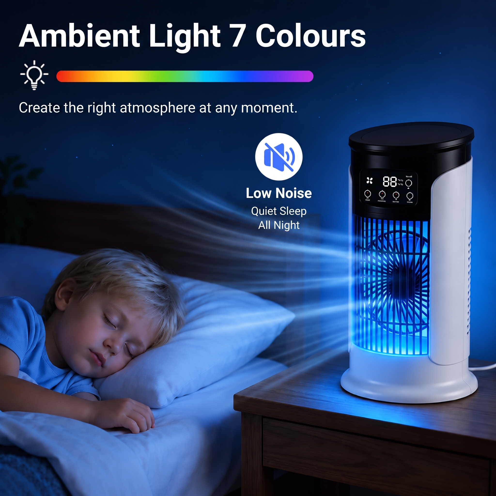 3-in-1 Portable Air Cooler with Misting and LED Lighting