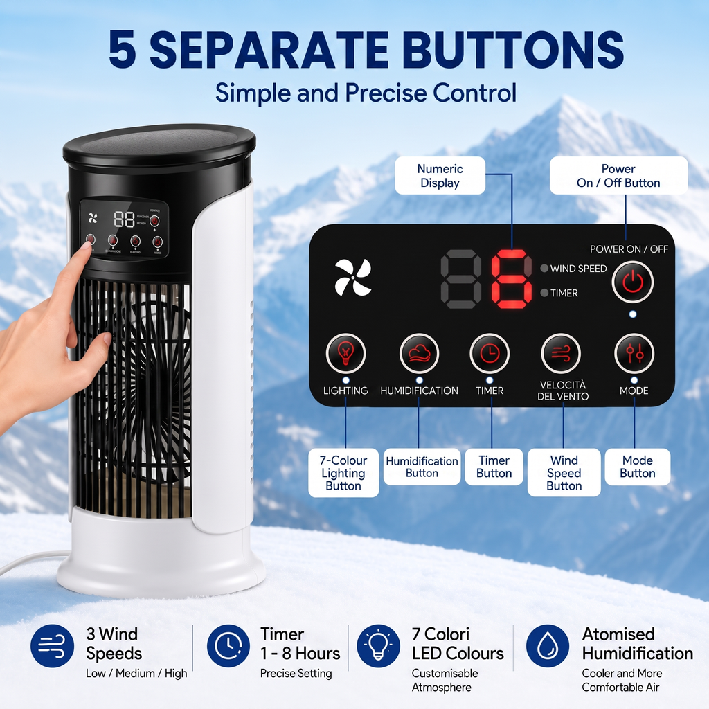 3-in-1 Portable Air Cooler with Misting and LED Lighting