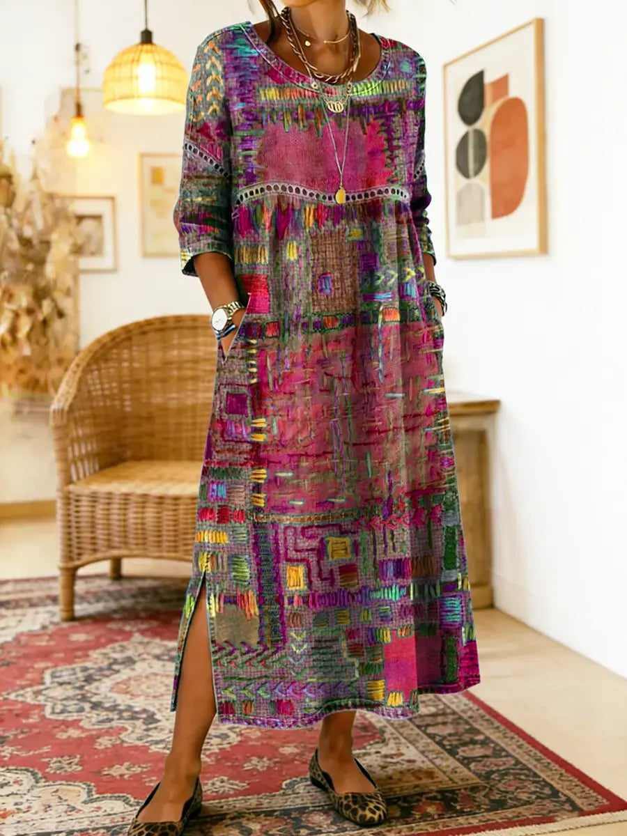Madeline | Denim Dress with Ethnic Patchwork