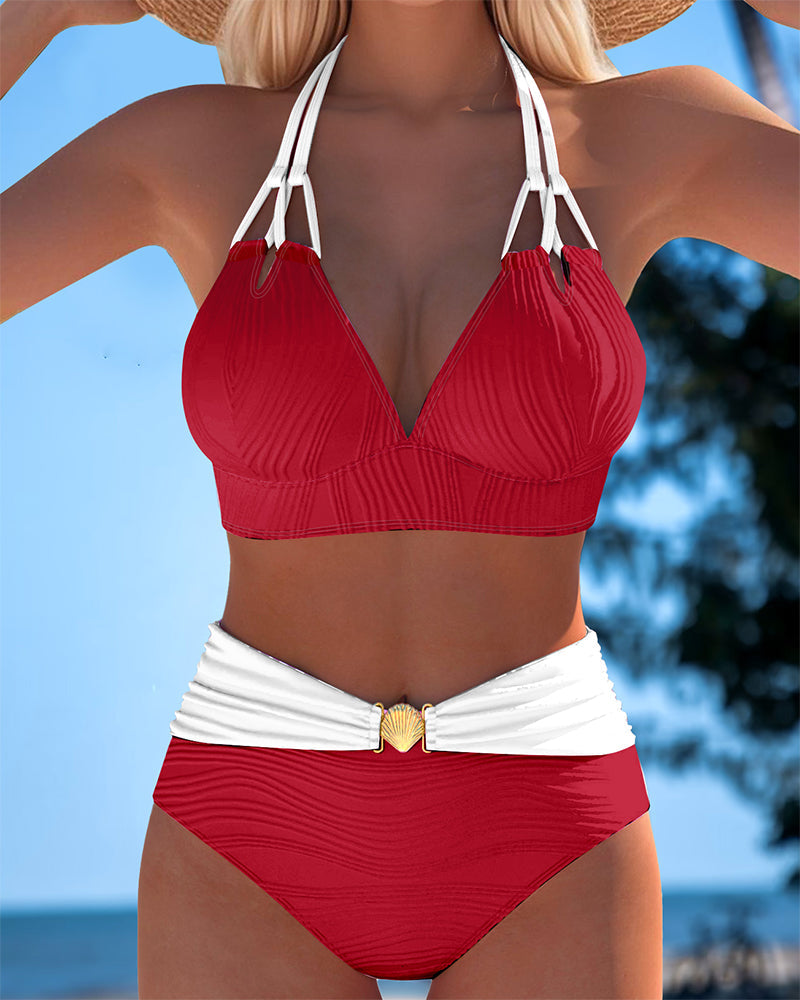 Lily | High-Waisted Double Strap Swimsuit with Contrast Colour