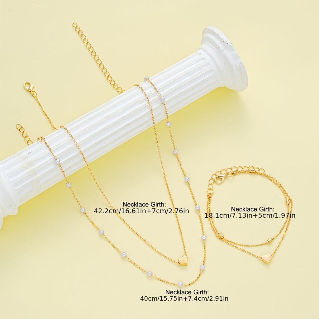 LAYERED HEART & PEARL JEWELRY SET