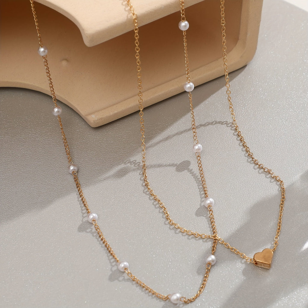 LAYERED HEART & PEARL JEWELRY SET