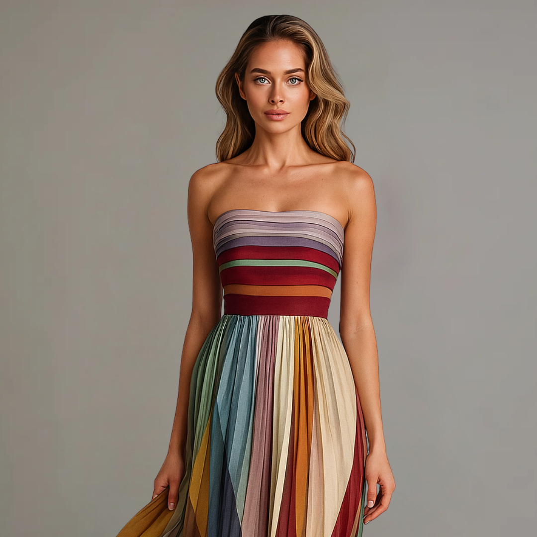 Marnie | Strapless Pleated Colourful Maxi Summer Dress