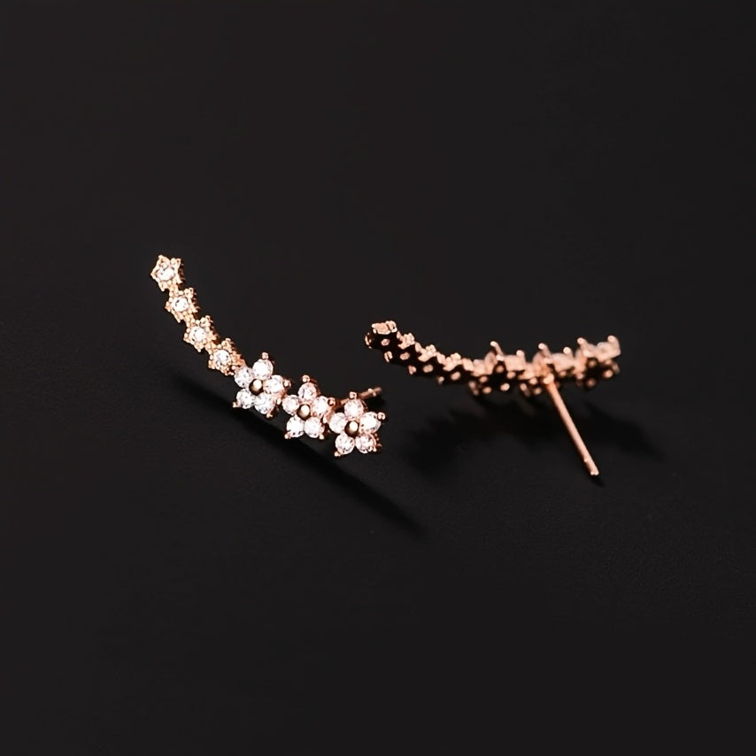 FLORAL RHINESTONE GOLD EARRINGS
