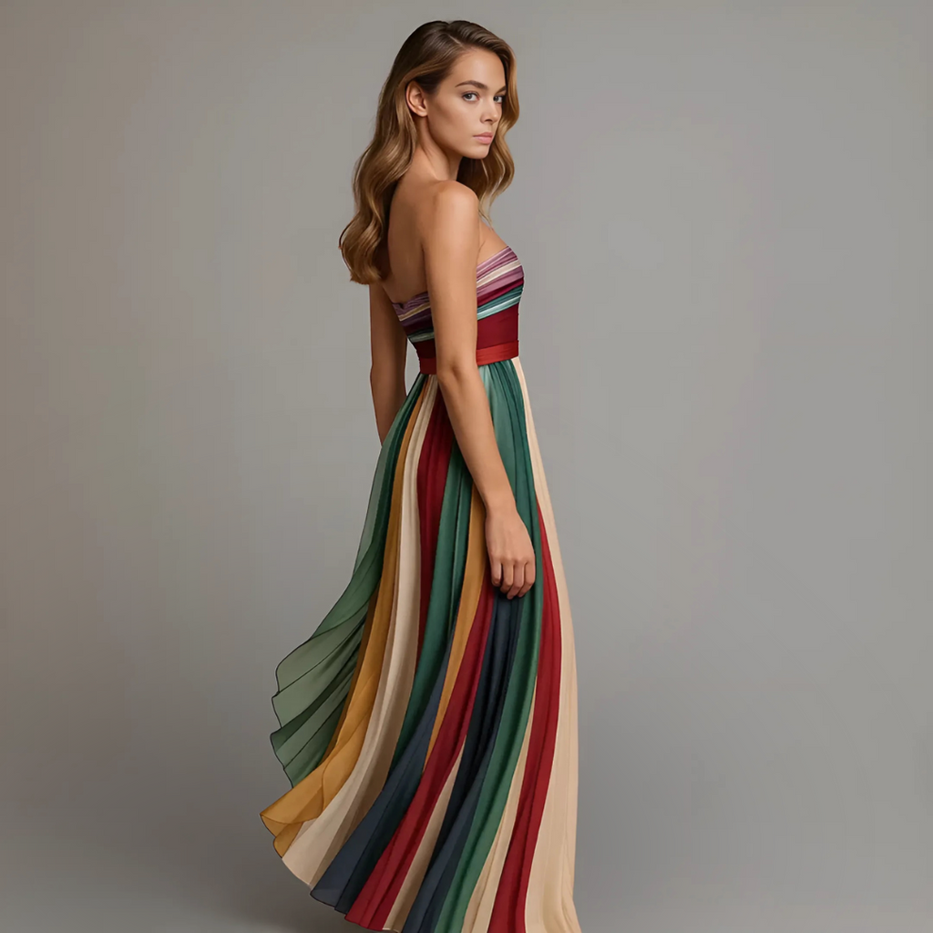 Marnie | Strapless Pleated Colourful Maxi Summer Dress