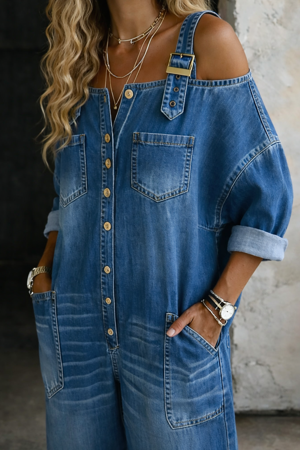 Noreen | Off-the-Shoulder Denim Jumpsuit