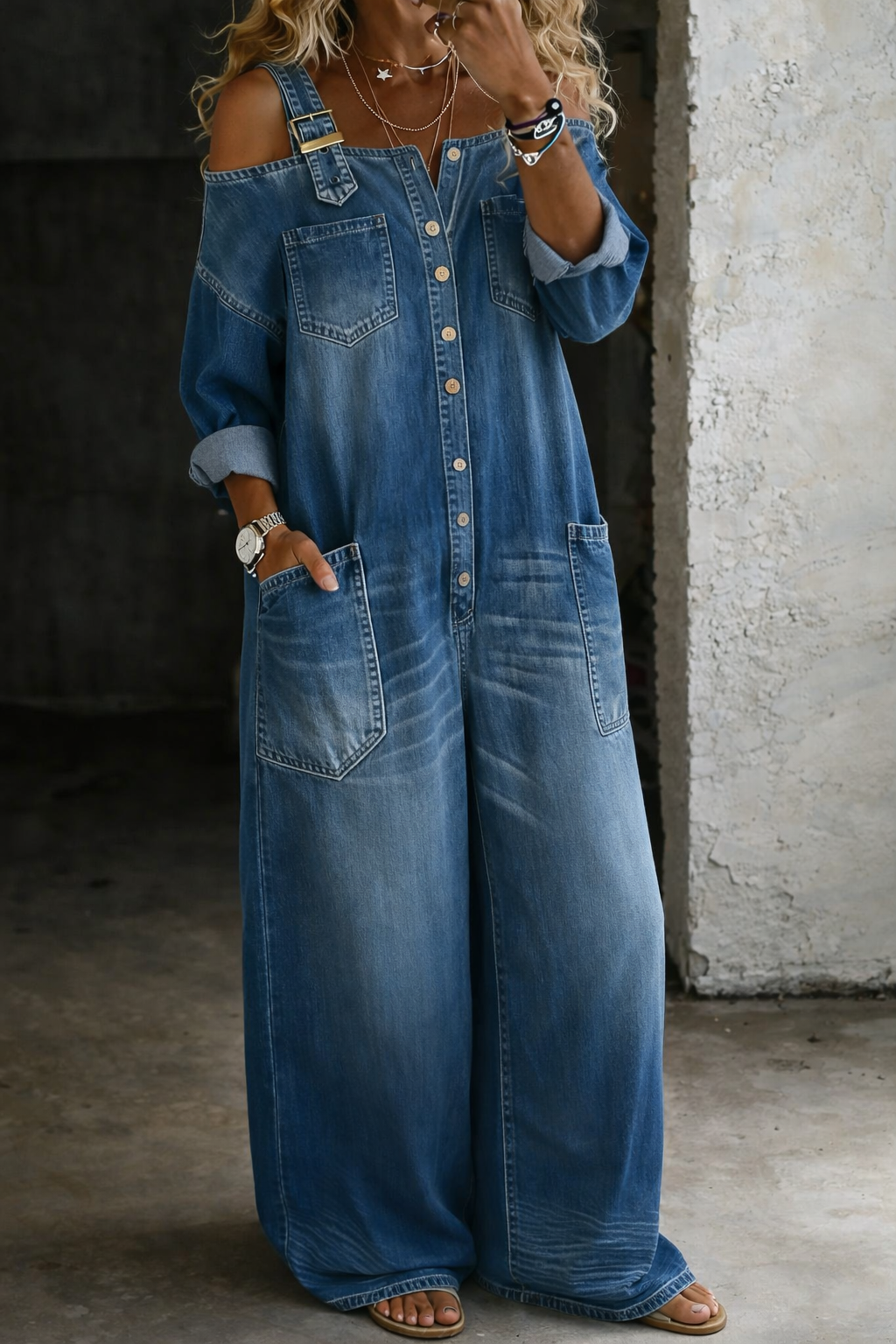 Noreen | Off-the-Shoulder Denim Jumpsuit