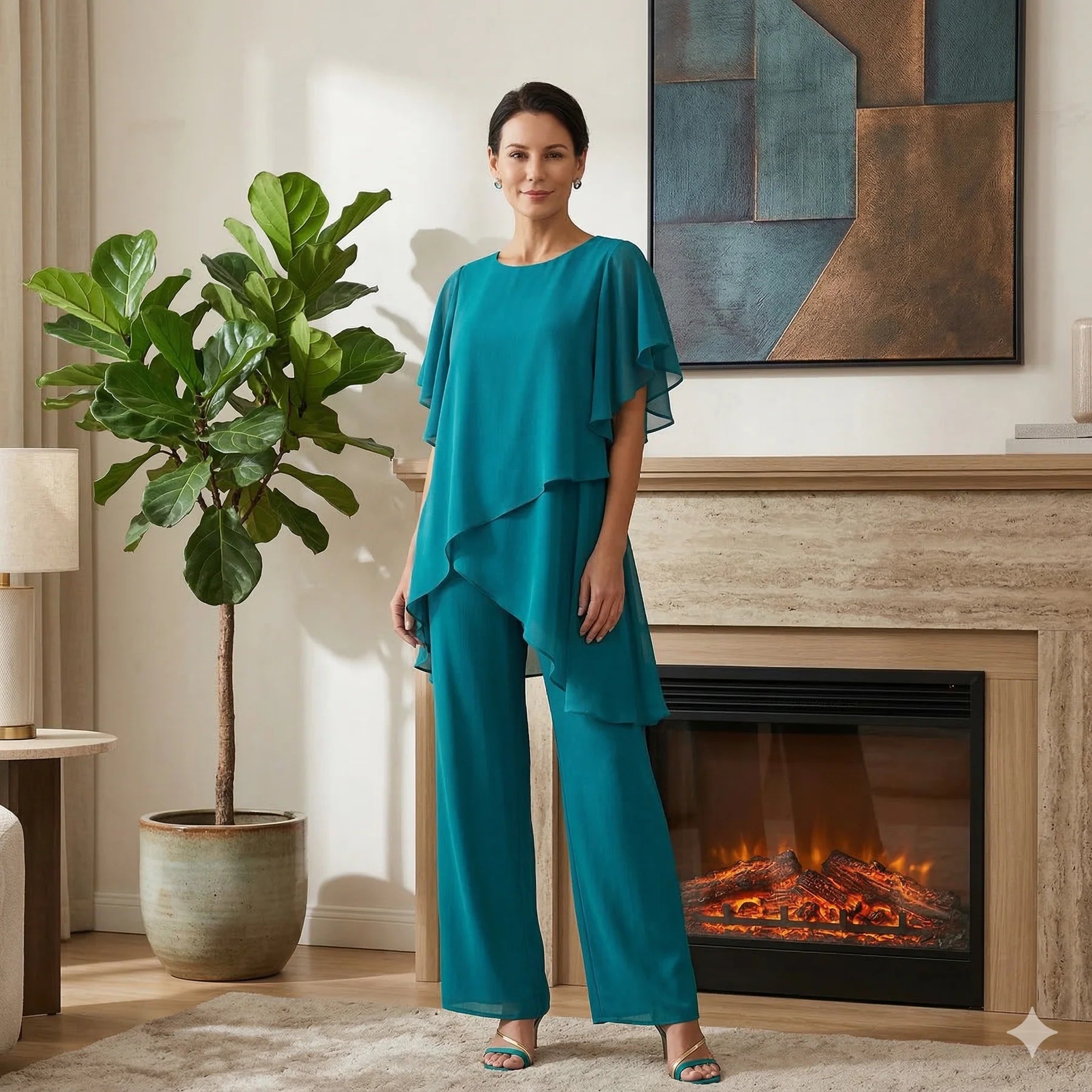 Rosaleen | Relaxed Layered Top and Wide Leg Pants Set