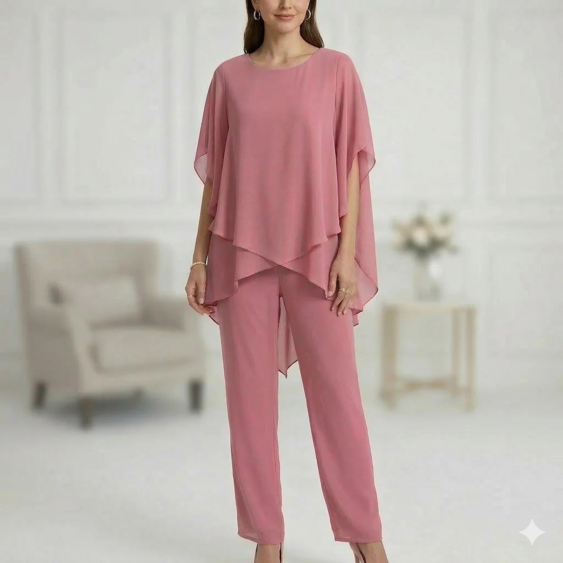 Rosaleen | Relaxed Layered Top and Wide Leg Pants Set