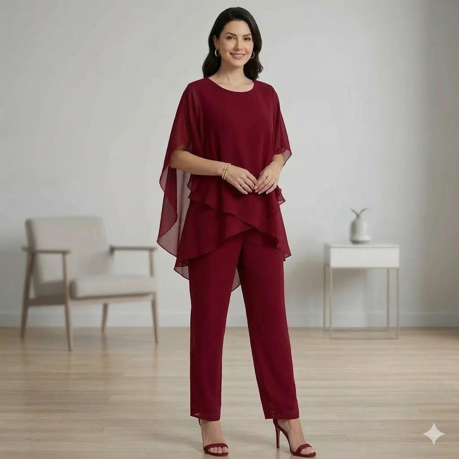 Rosaleen | Relaxed Layered Top and Wide Leg Pants Set