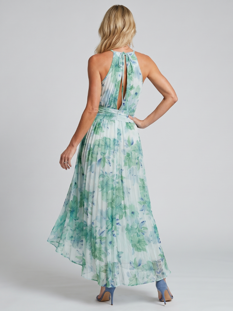 Portia | Pleated Halter Soft Floral - Pattern Maxi Dress