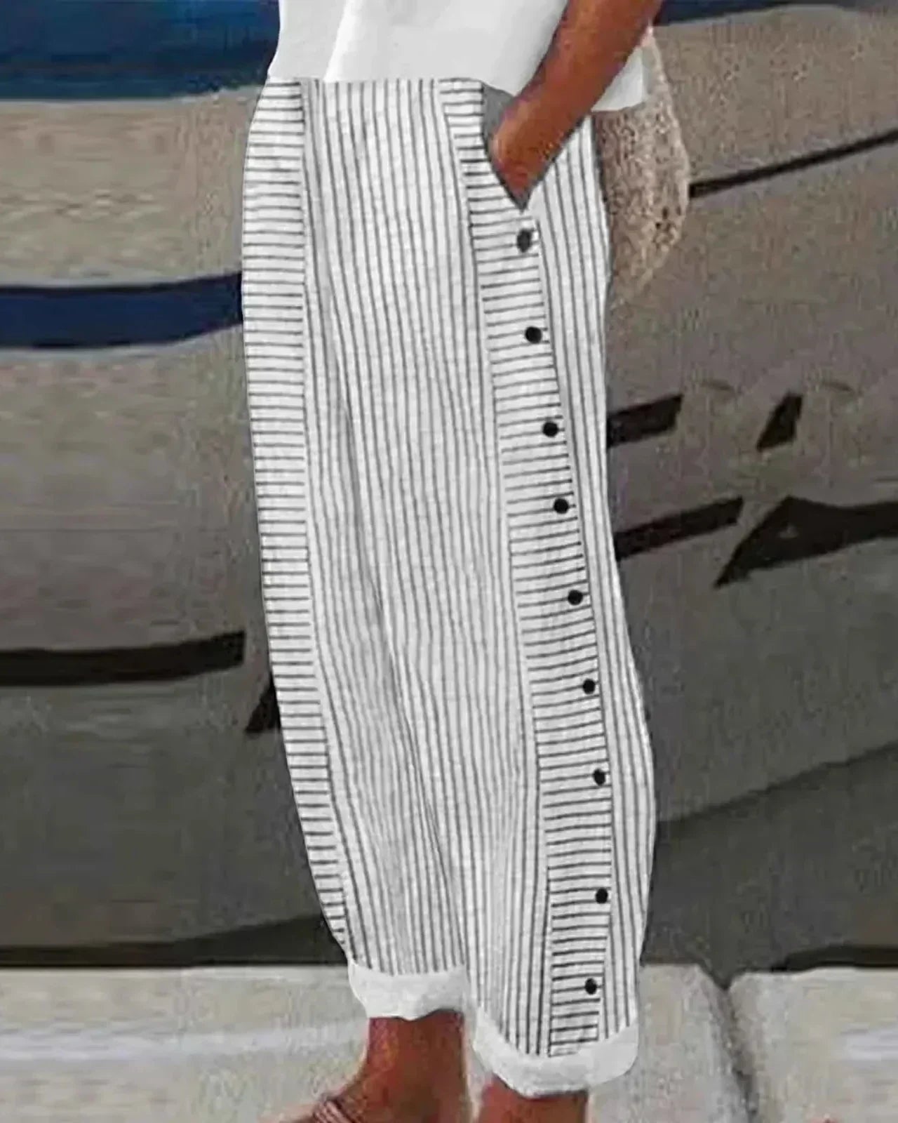 Sharon - Striped Seabreeze Button-Up Trousers
