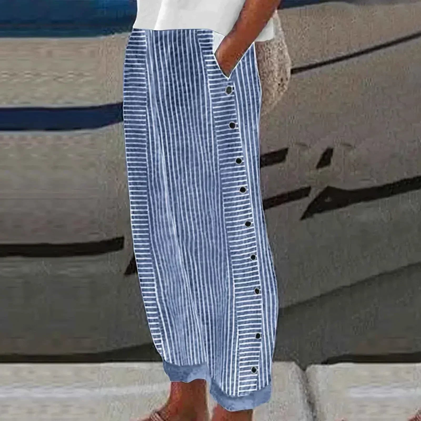 Sharon - Striped Seabreeze Button-Up Trousers