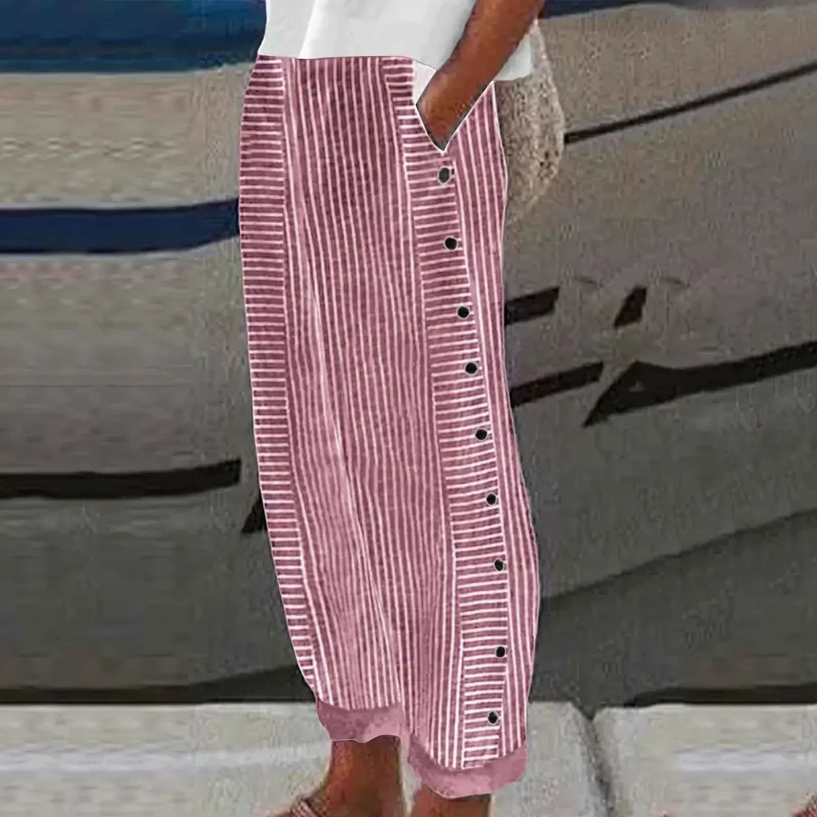 Sharon - Striped Seabreeze Button-Up Trousers