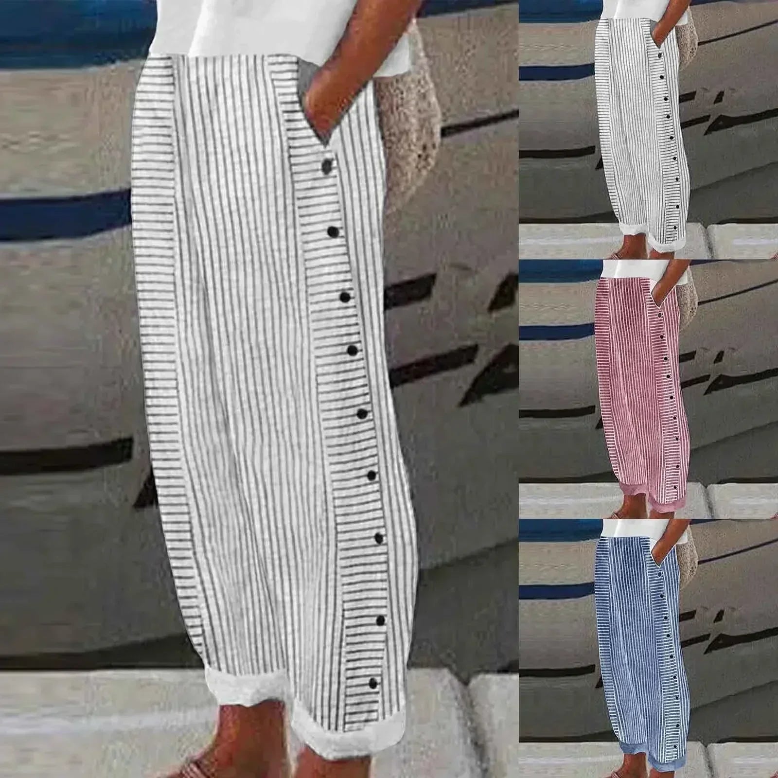 Sharon - Striped Seabreeze Button-Up Trousers