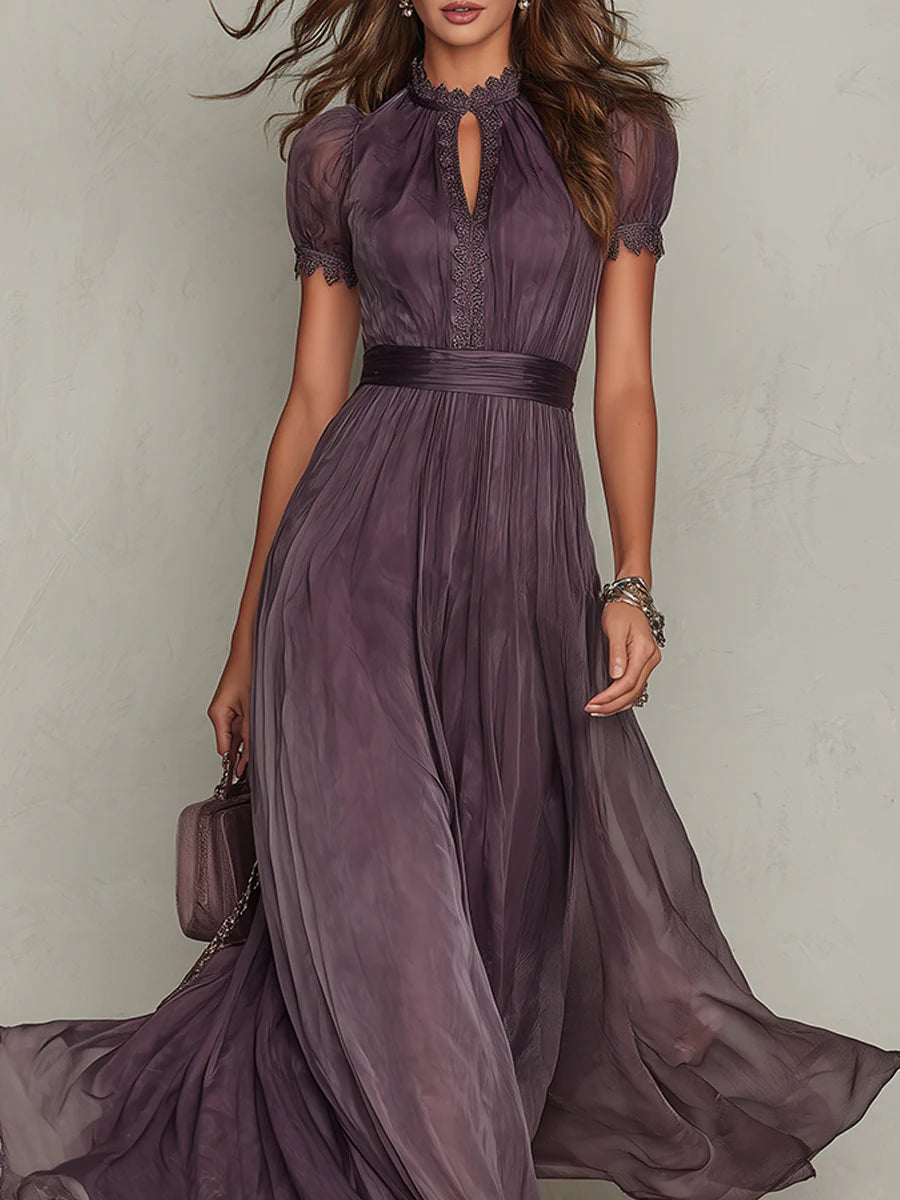Amelia | Maxi Dress with Keyhole Neckline and Chiffon Lace Trim