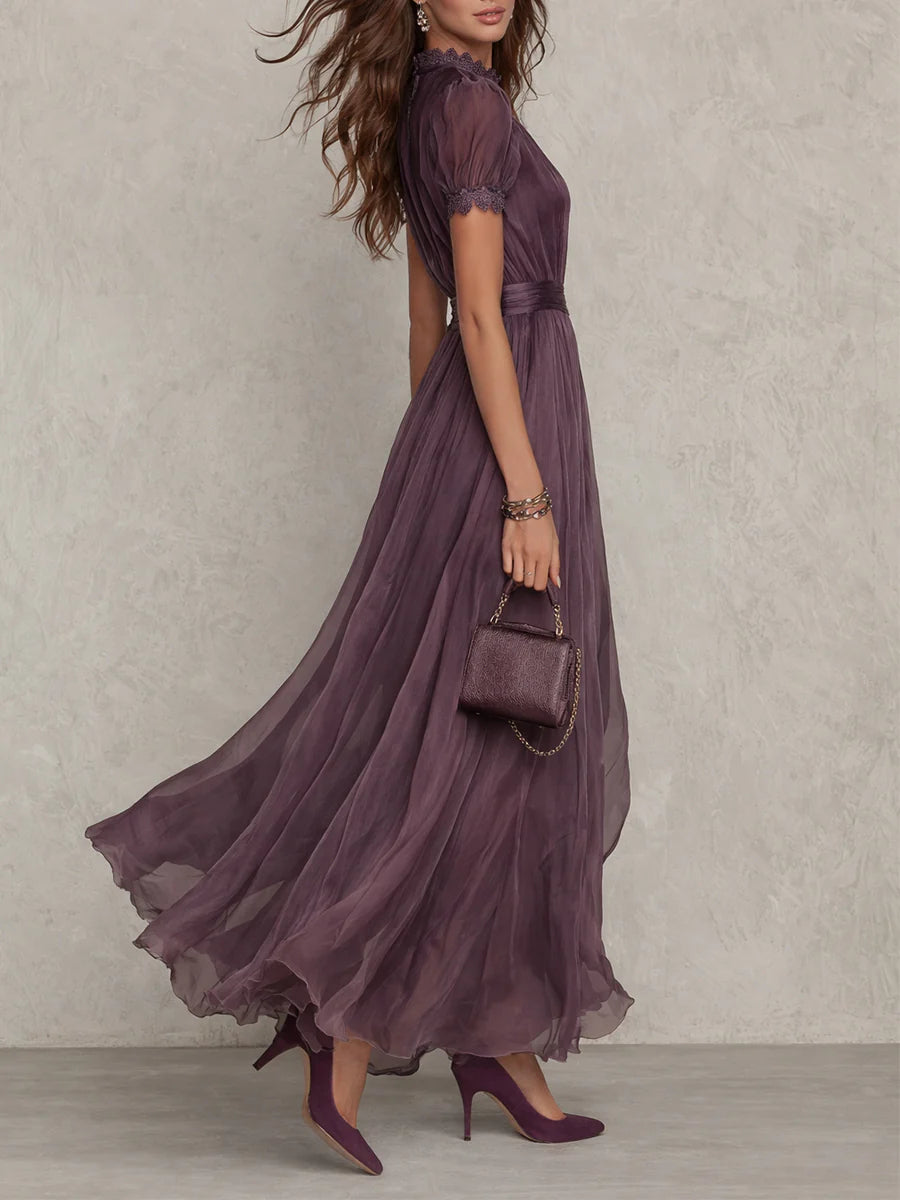 Amelia | Maxi Dress with Keyhole Neckline and Chiffon Lace Trim