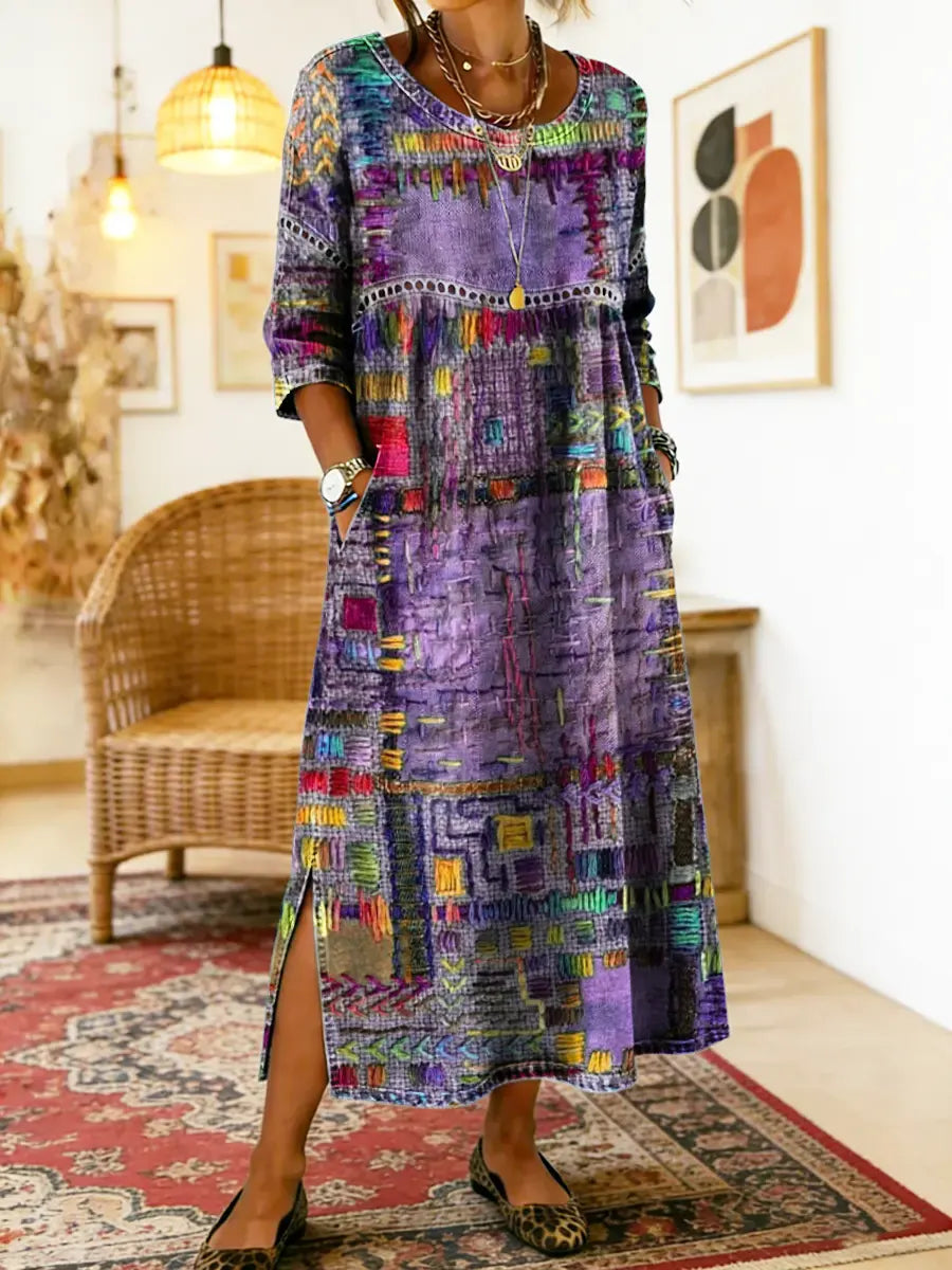 Madeline | Denim Dress with Ethnic Patchwork
