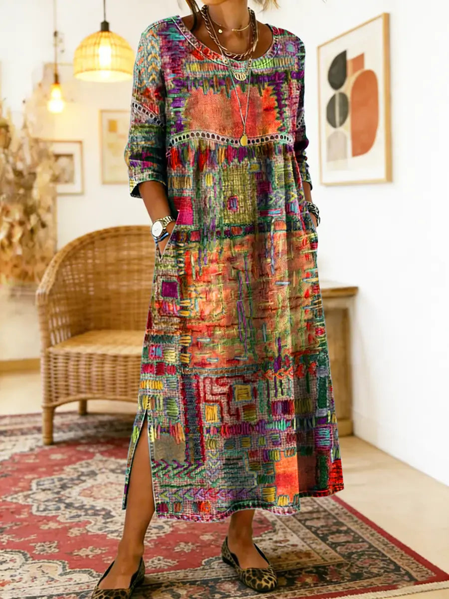 Madeline | Denim Dress with Ethnic Patchwork