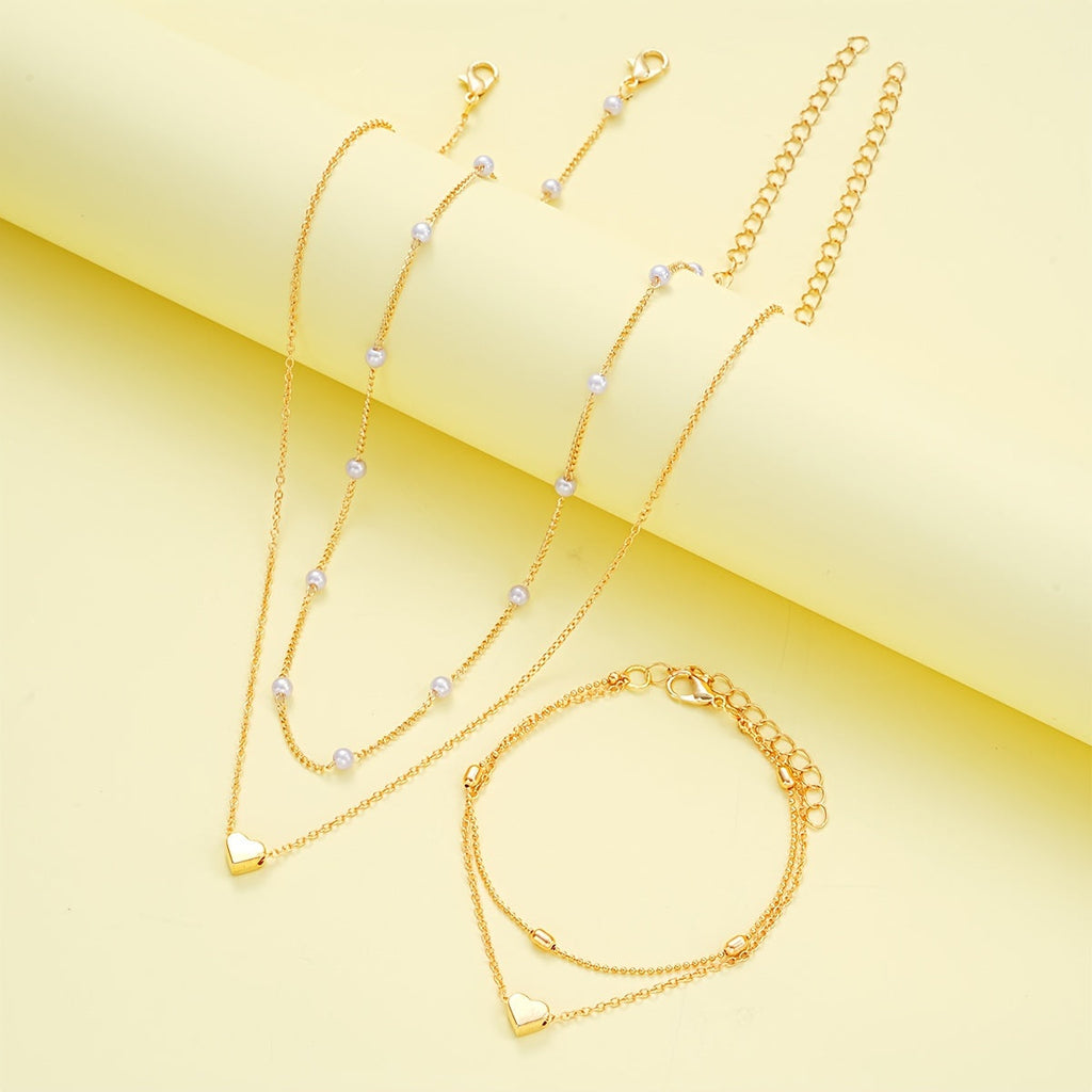 SIMPLE HEART NECKLACE & BRACELET SET