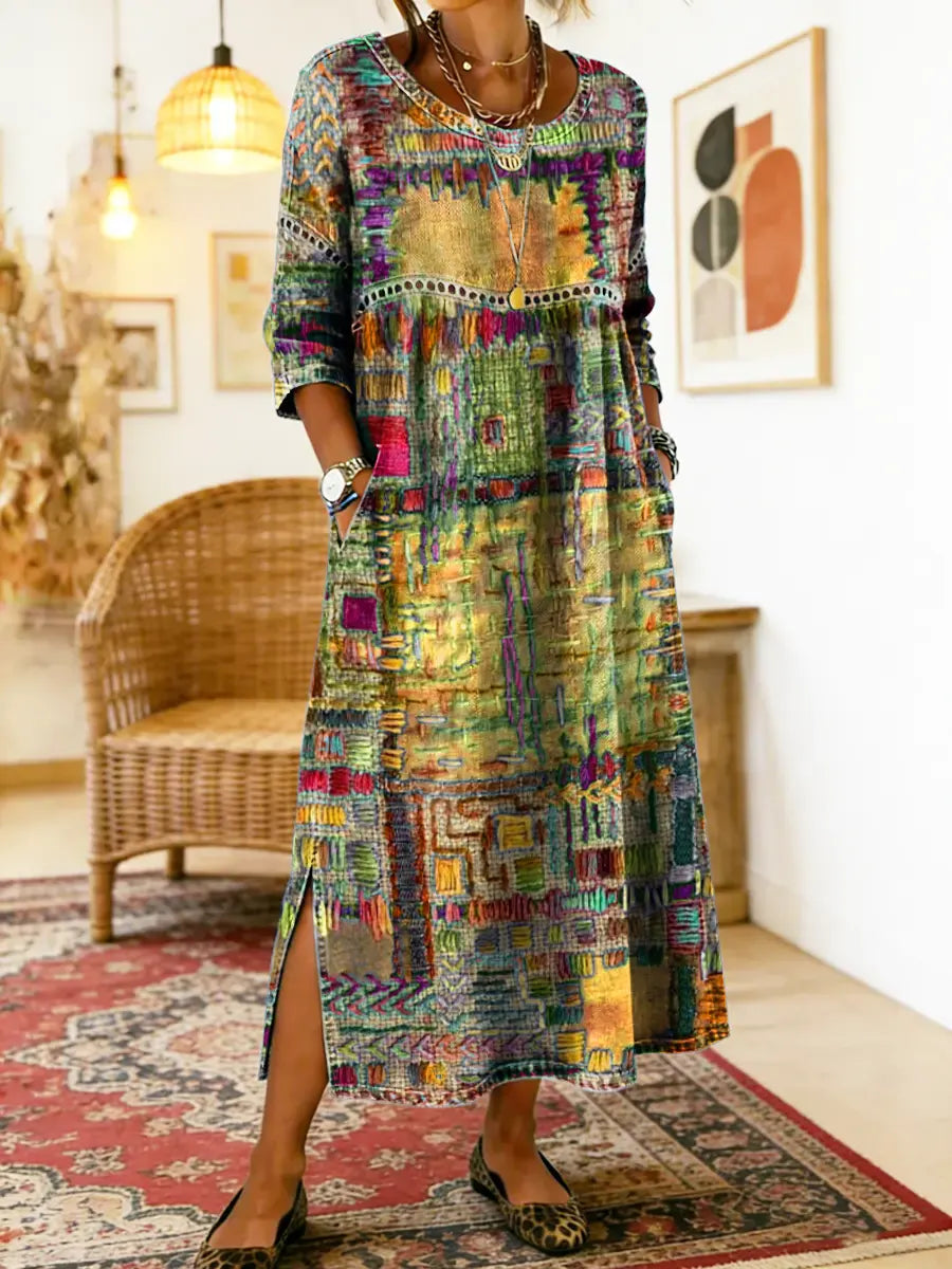 Madeline | Denim Dress with Ethnic Patchwork