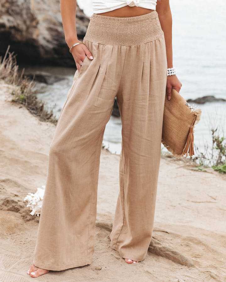 Deborah - Wide-Leg Trousers with Smocked Waist