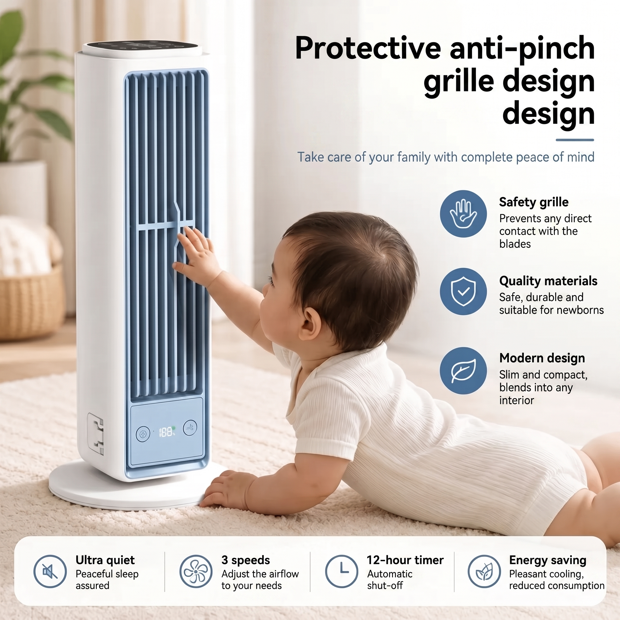 Bladeless Tower Fan With Multidirectional Ventilation
