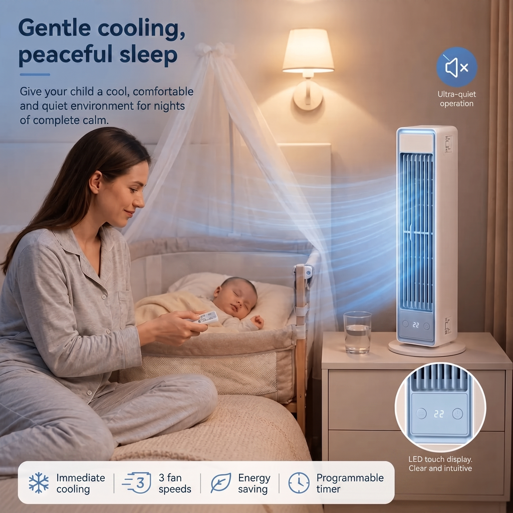 Bladeless Tower Fan With Multidirectional Ventilation