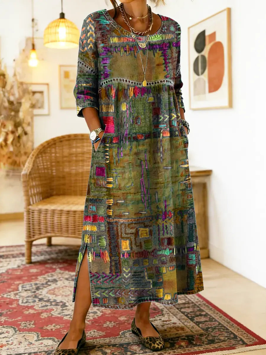 Madeline | Denim Dress with Ethnic Patchwork