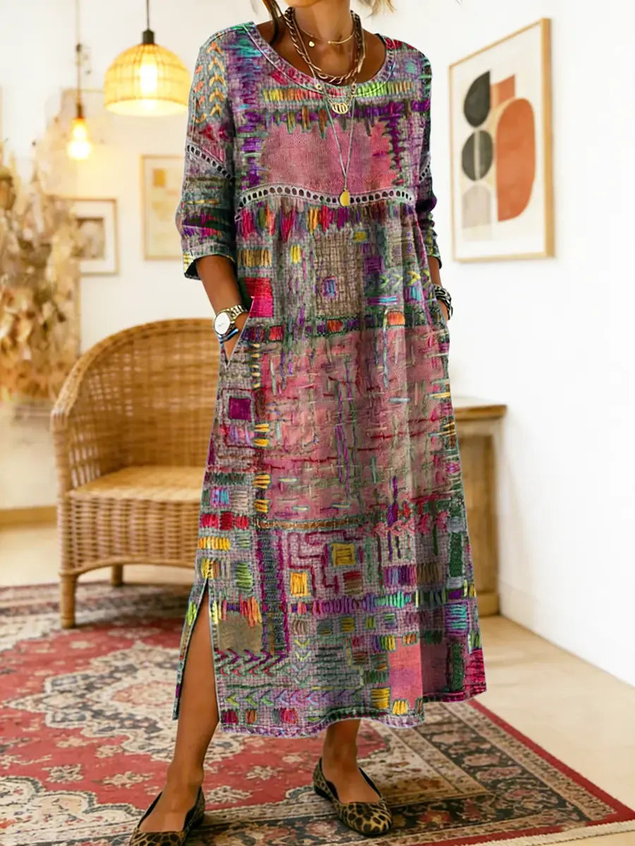 Madeline | Denim Dress with Ethnic Patchwork