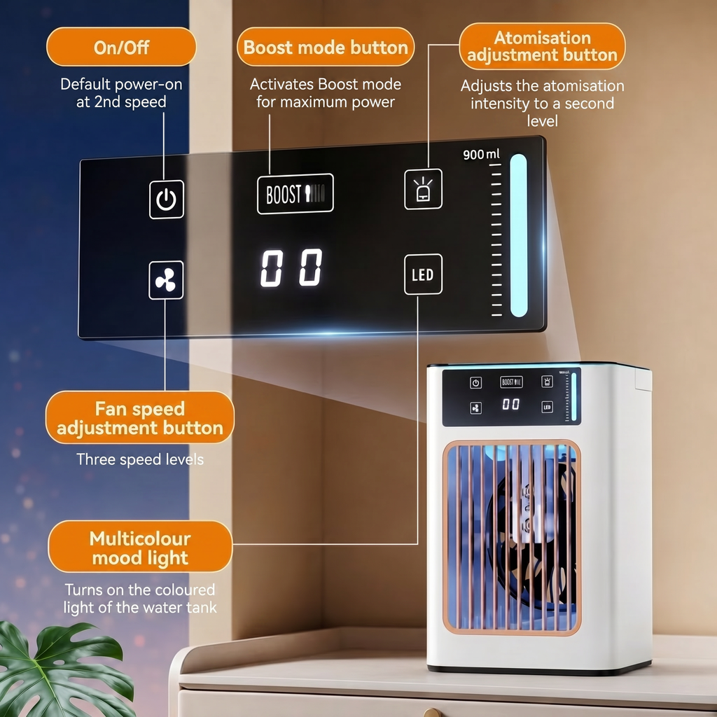 Compact USB Air Cooler with Misting Function