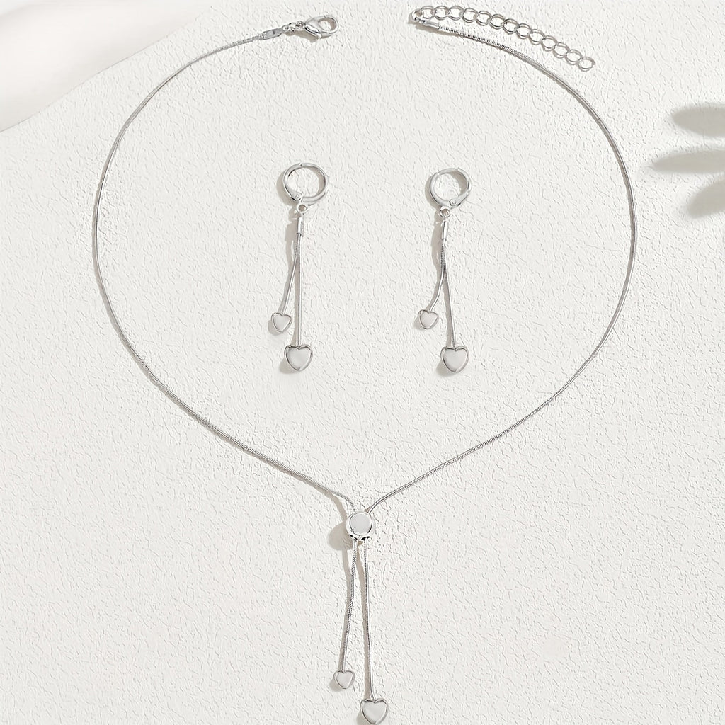 ADJUSTABLE HEART PENDANT NECKLACE & EARRINGS SET