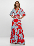 Ellis & Johnson™  | V Neck Short Sleeve Floral Maxi Dress