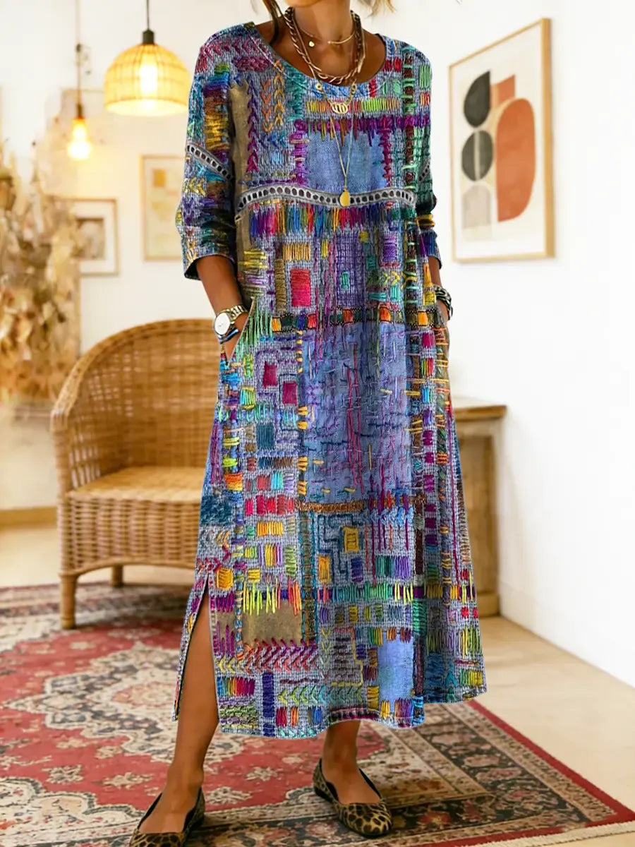 Madeline | Denim Dress with Ethnic Patchwork