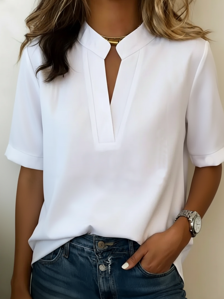 Diane | Chic Blouse with V-Neck and Gold Detail