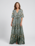 Ellis & Johnson™  | Floral V Neck Short Sleeve Maxi Dress